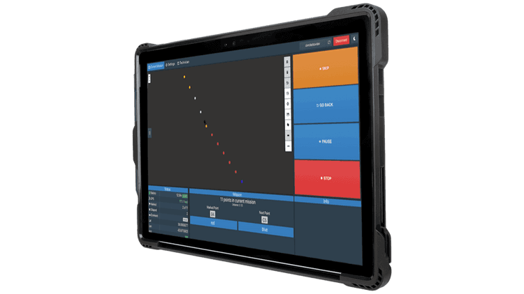 CivPlan software for robotic layout on tablet showing construction layout mission in progress with gps layout tool.