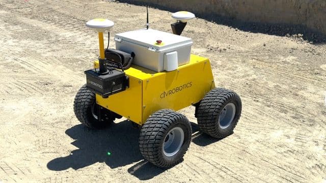 CivDot+ robotic total station performing construction layout for earthwork.